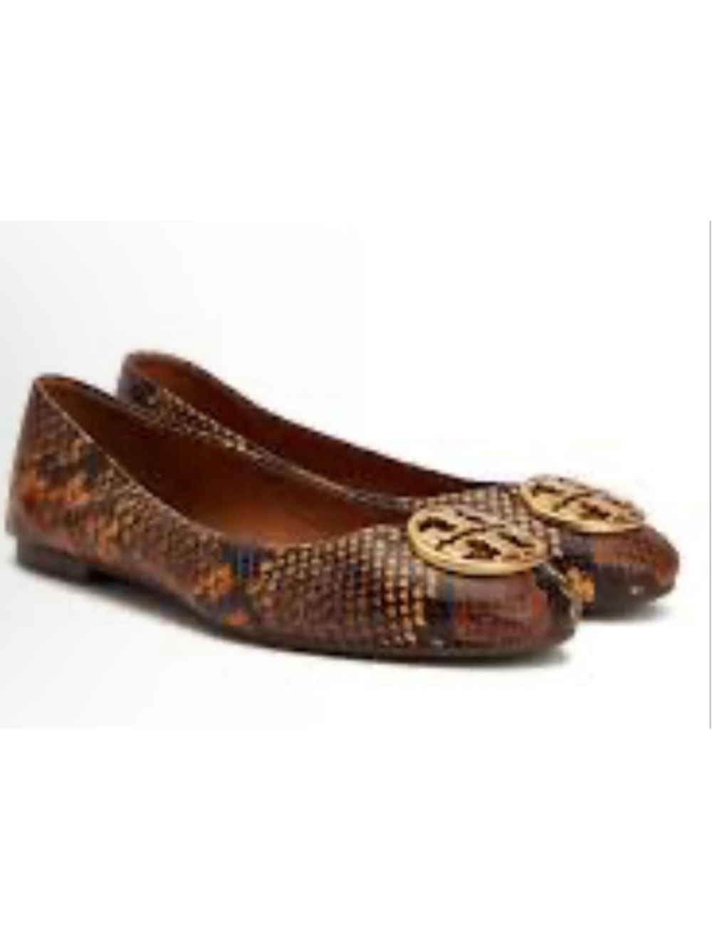 Women's Tory Burch Flats Snakeskin Print Leather Loafers Brown Black 10